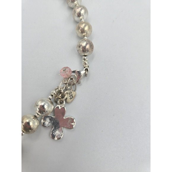 American Eagle Outfitters Silver Ball Bead Necklace with Flower & Heart Charms - Picture 4 of 5